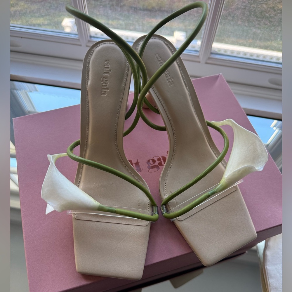 Cult Gaia Beige and Olive Sandals